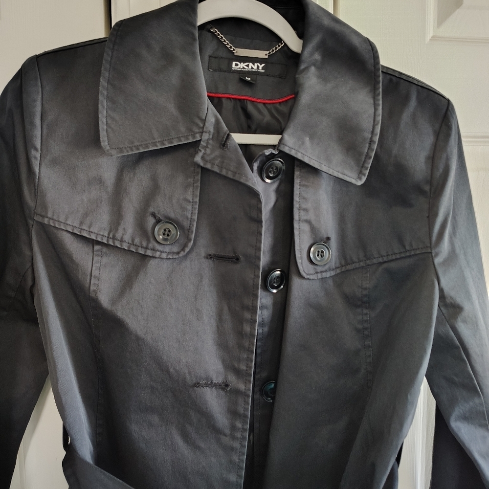 DKNY Black Trench Coat Classic M - Picture 2 of 12